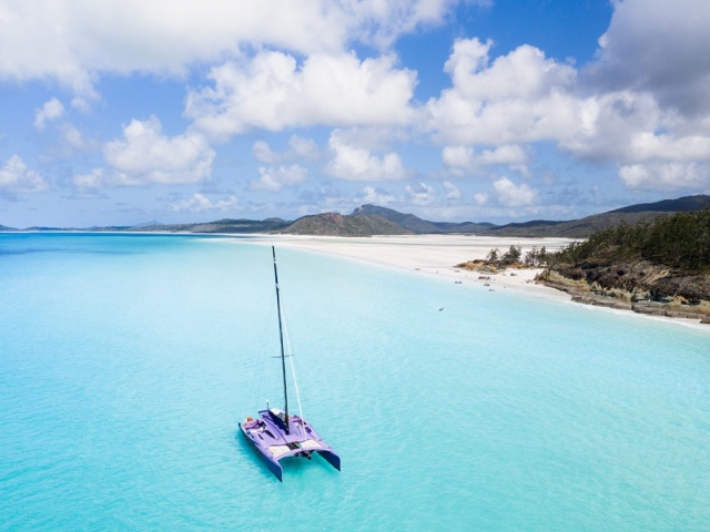 Experience the wonders of the Whitsundays on this full day cruise on board Camira – our big purple catamaran! Sail through the azure blue waters of the Whitsunday Islands, walk to Hill Inlet, snorkel the inner reef and enjoy a delicious BBQ lunch.